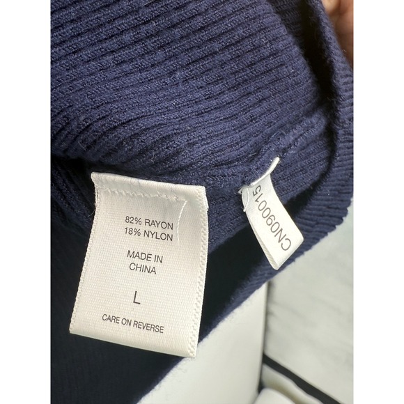 N Y & Co Women Colorblock Cowlneck Ribbed Knit L Sweater Preppy‎ Office Y2K Warm - Picture 7 of 8